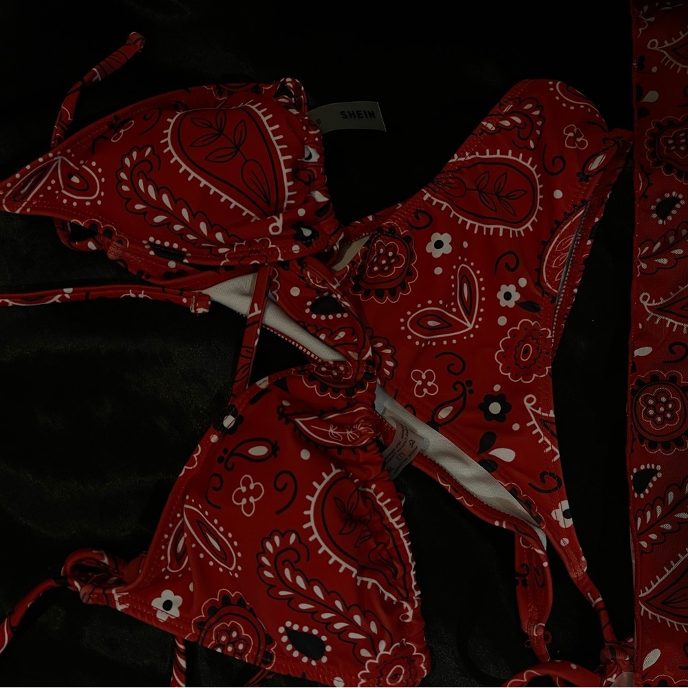 SHEIN Red Paisley Bandeau Bikini Set